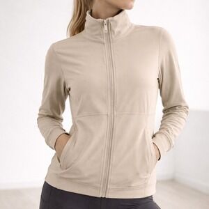 Ebb & Flow Womens Activewear Jacket M Beige Full Zip Lightweight Yoga Athleisure